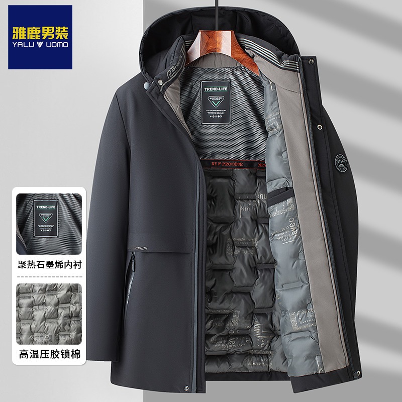 【石墨烯保温 可脱卸帽】雅鹿男装冬季时尚印花保暖男士棉服外套