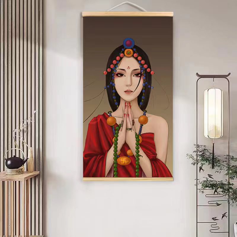 【小扬哥优选】竹丝编制挂画茶室虔诚少女卓玛京剧花旦装饰画卧室