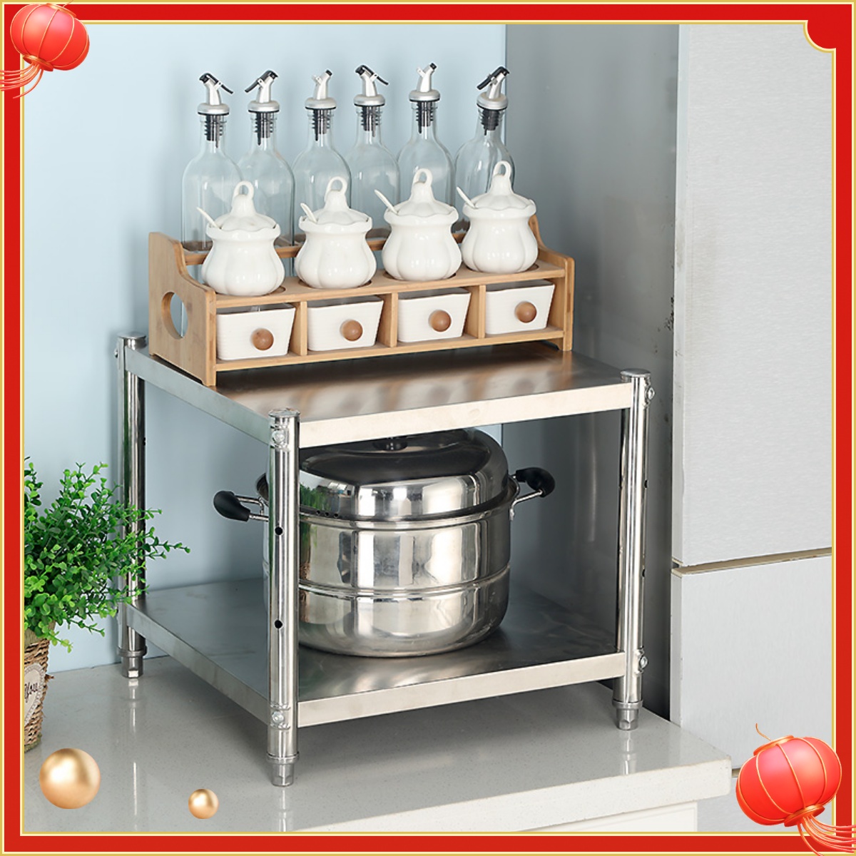 【小扬哥优选】不锈钢置物架灶台面两2层高40cm30公分宽35厘米45x