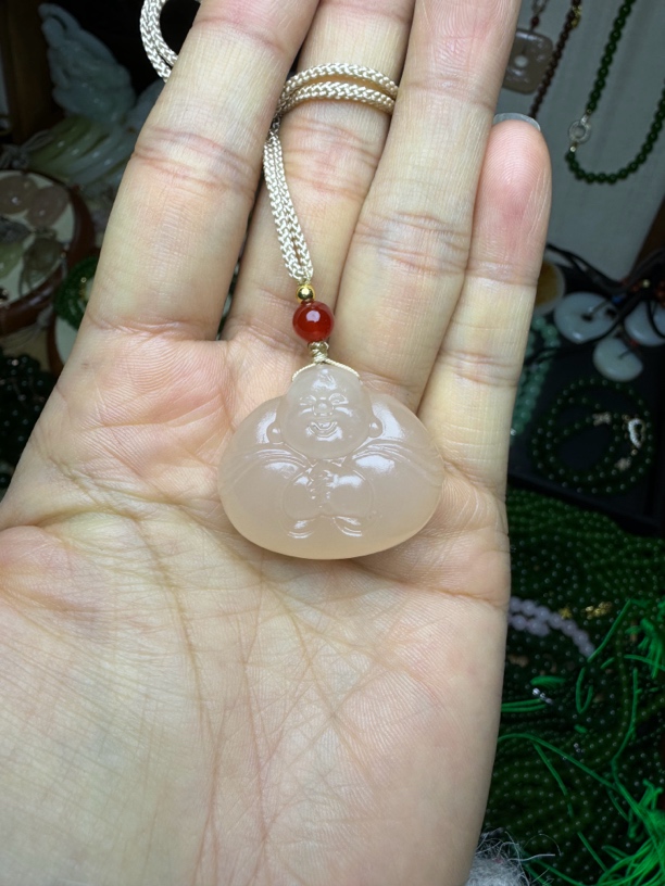 精品藕粉抱抱佛挂件DIY配饰