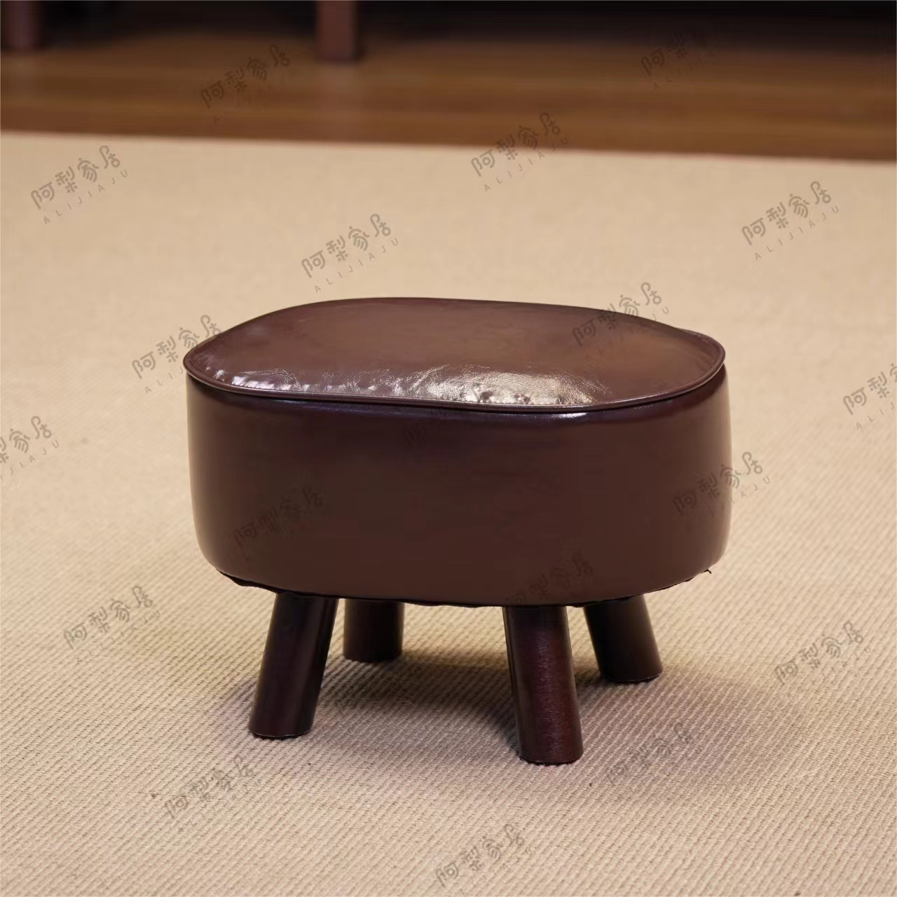 【升级款咖色面包凳】实木家用客厅门口沙发脚踏凳矮凳软包面包凳