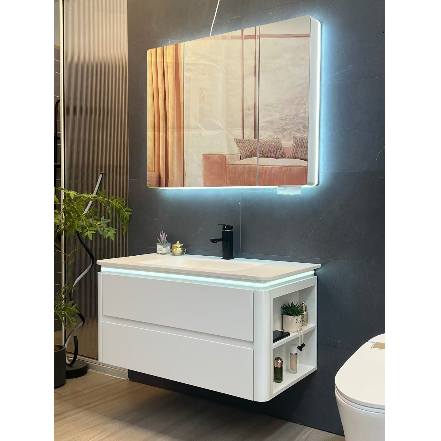 高端圆角侧边格洗漱台浴室浴室台盆洗手盆洗脸台盆浴室卫浴浴室柜