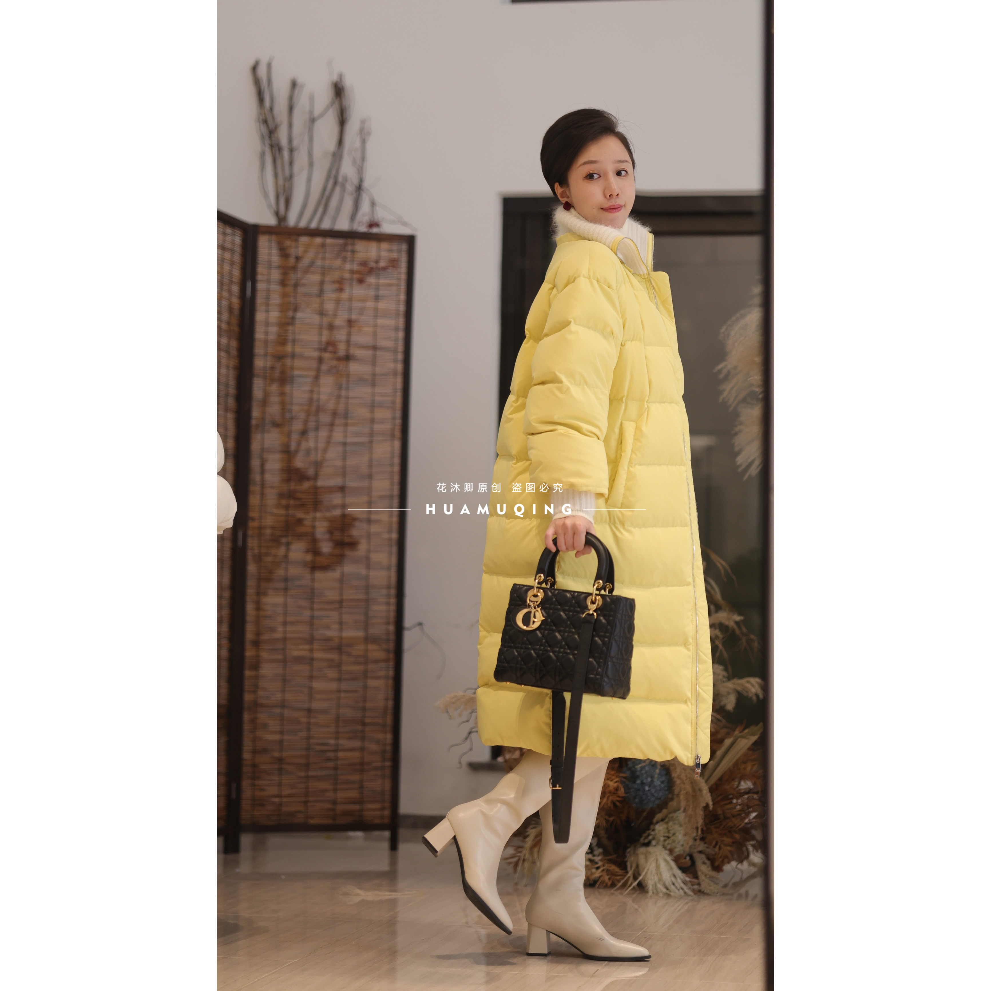 ｛花蕾原创｝90白鹅绒服加厚宽松长款混兔毛毛领帽子可脱卸克重255