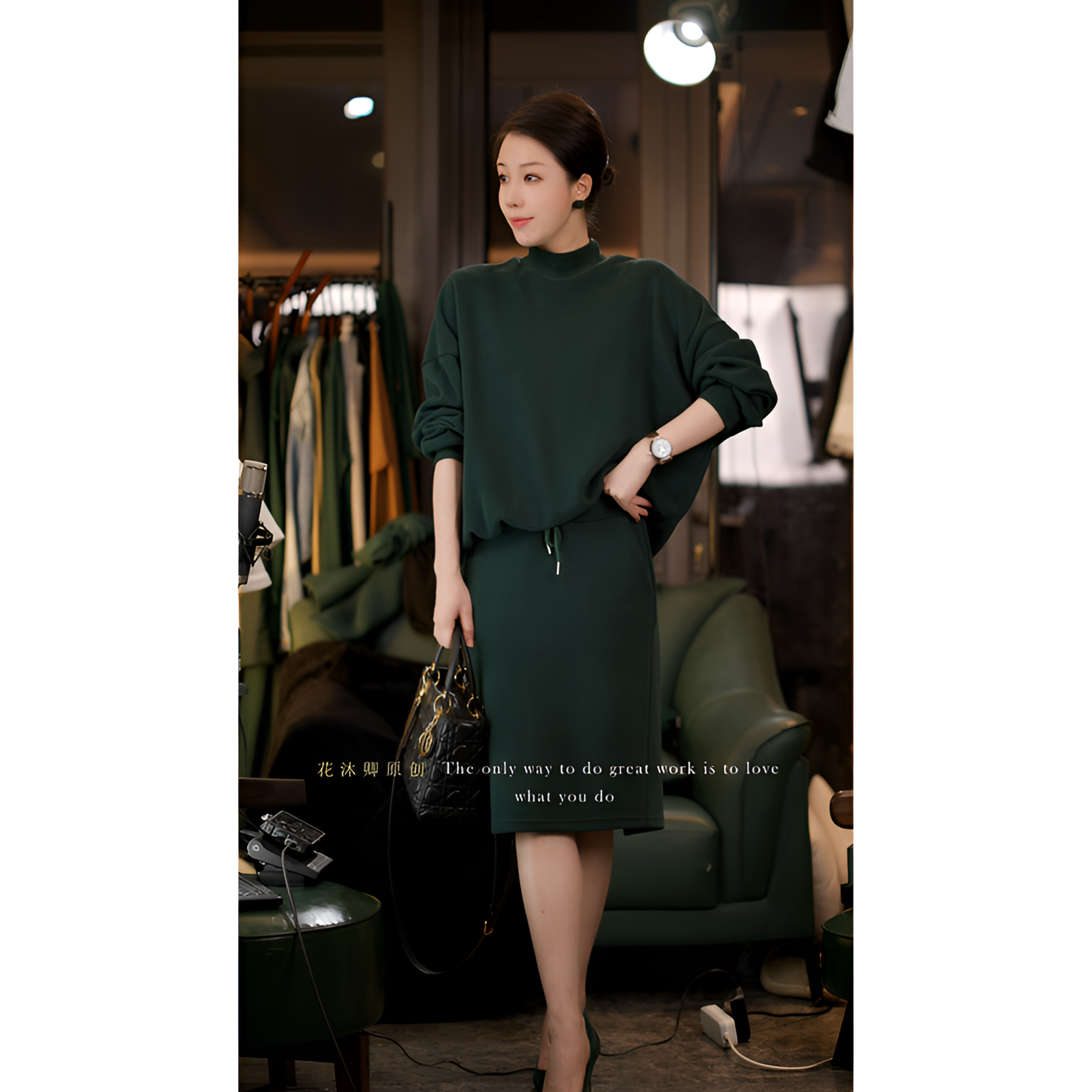  {花蕾原创}春秋款新款显瘦韩版宽松半高领百搭休闲女士卫衣套装