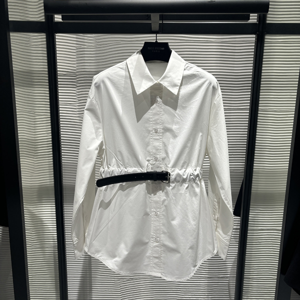 高级时装 24年早秋新款女装 时尚皮带收腰白色长袖衬衫-24010