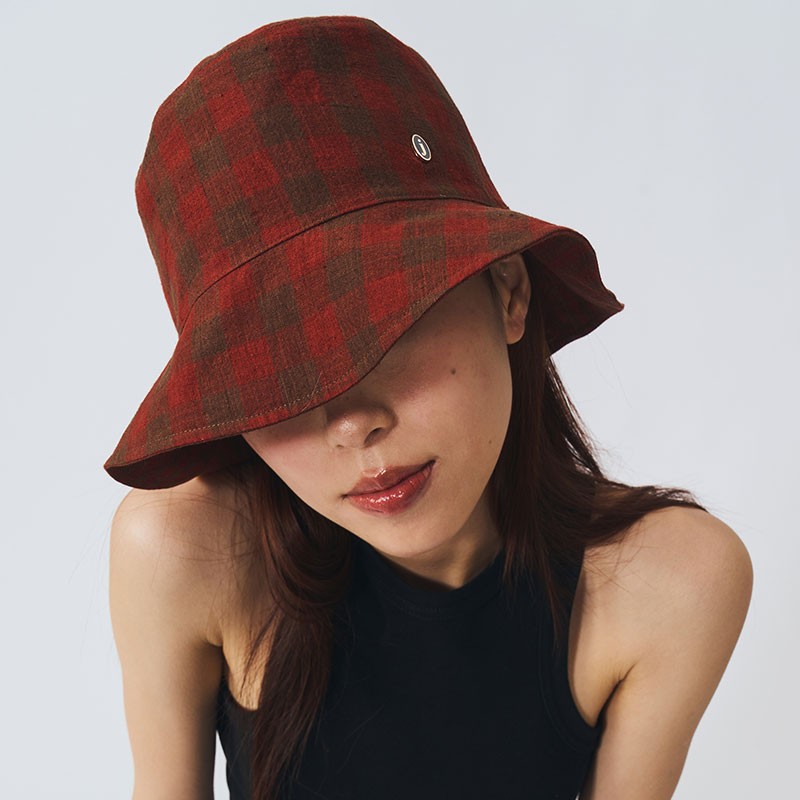 JOJOKUR南法风酷girl必入暗黑正反两戴帅气纯亚麻面料格纹渔夫帽