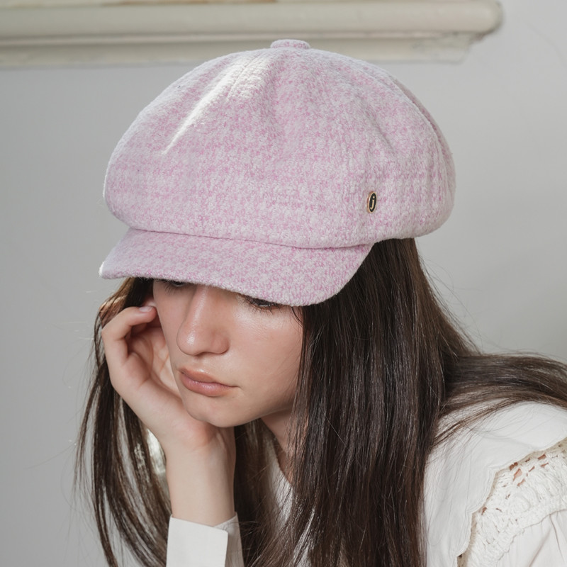 JOJOKUR可爱气质粉色奶呼呼软糯时尚手感羊毛八角小裁片报童帽
