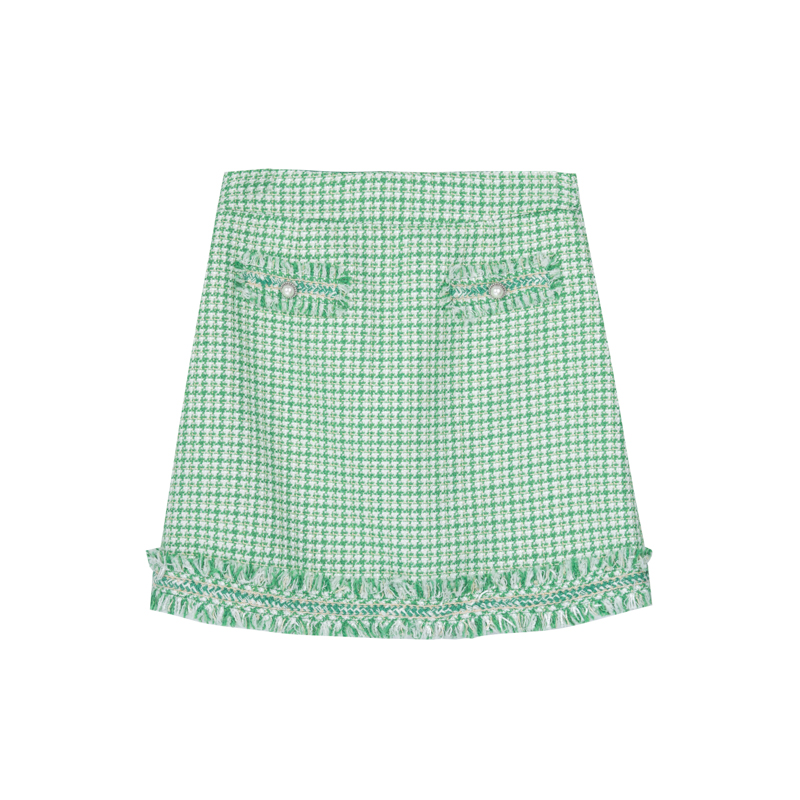 【高高甄选】她翼春季半身裙高腰绿色格子格纹梭织BF6301353114