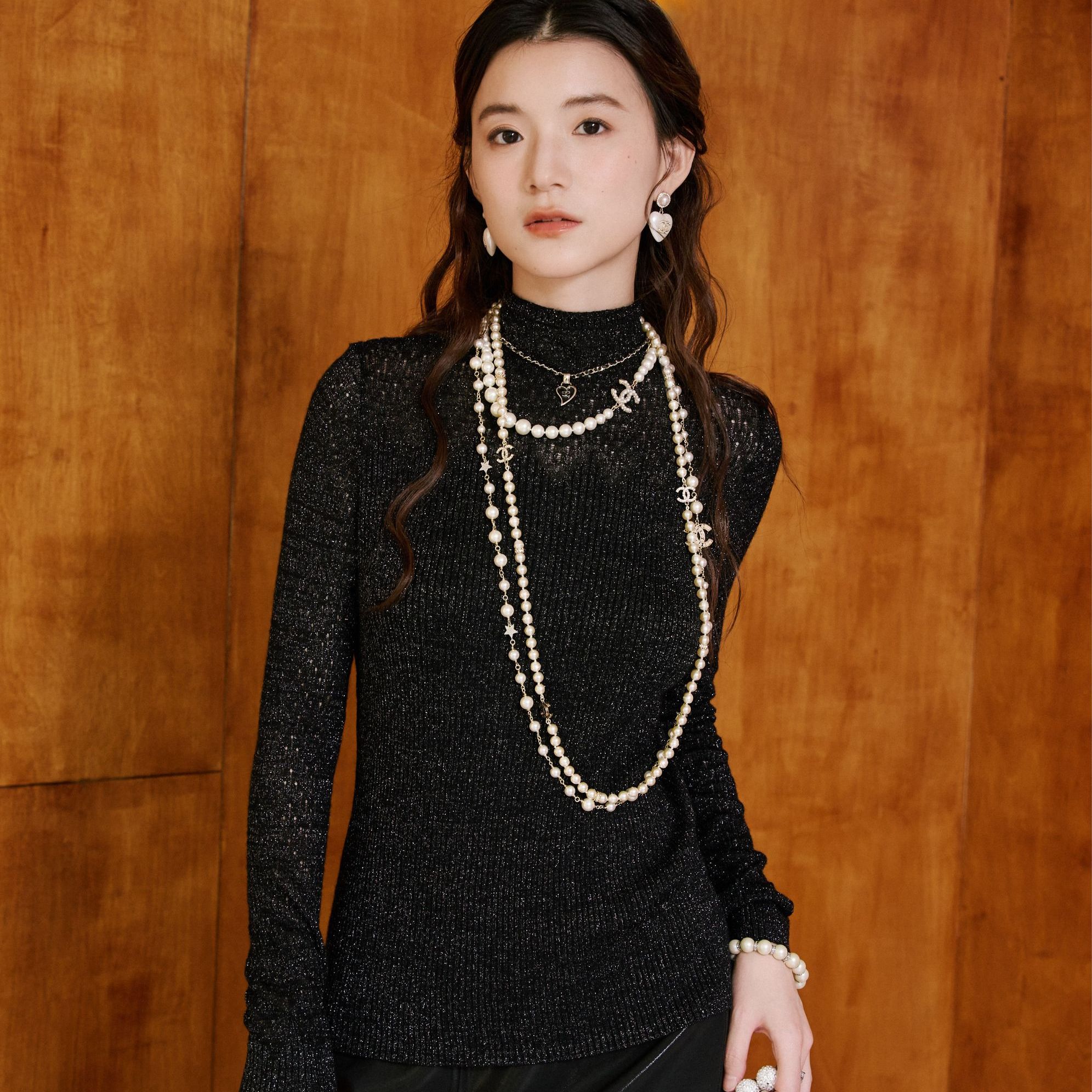 【她翼】冬季针织衫毛衣女士长袖百搭黑色修身半圆领CW0242354704