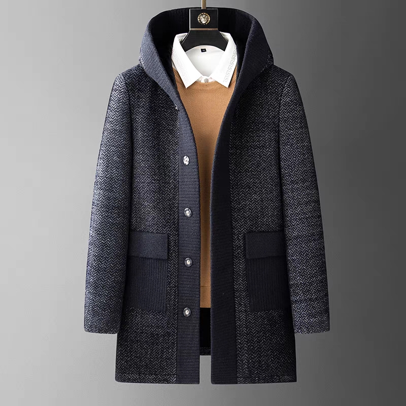 AipuDongni/艾普东尼秋冬时尚男士连帽中长款休闲风衣大衣