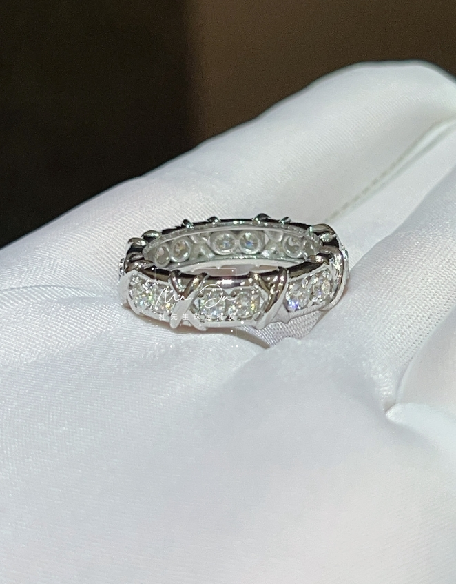 莫桑石铂金PT950莫桑石X交叉戒指钻戒时尚百搭抖音发货排钻满钻S