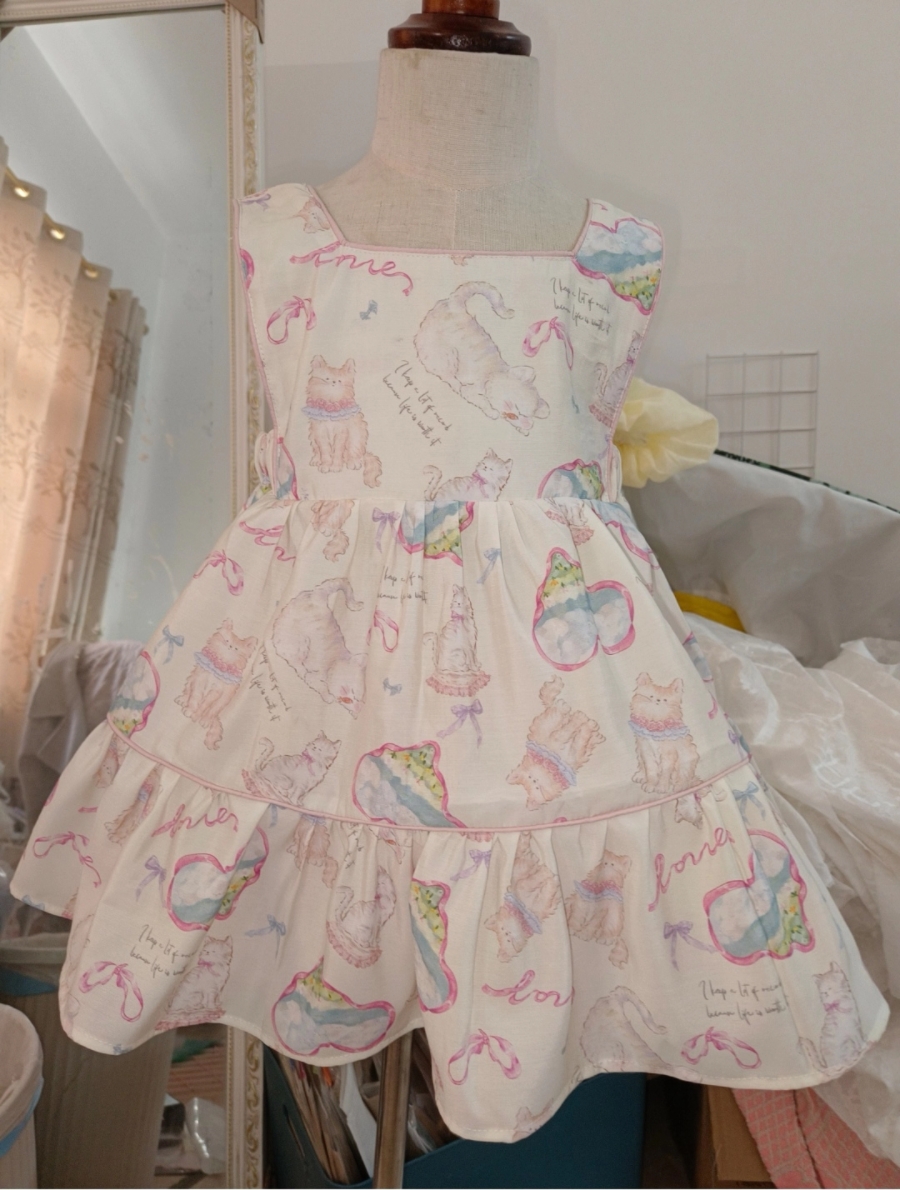 24年新款高密锦棉爱心猫咪lo裙洛丽塔风格衬衫夏天布料