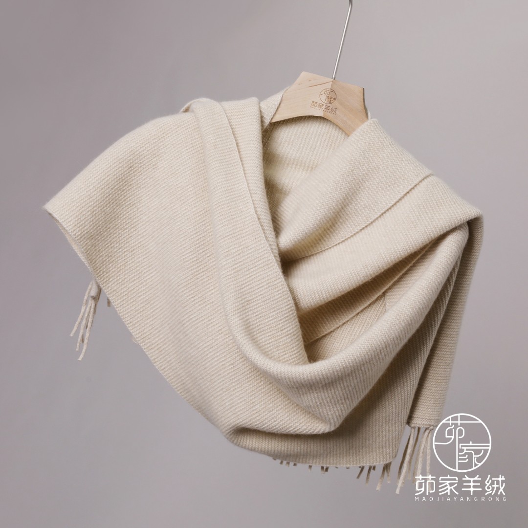茆家羊绒@重磅！36*220CM 255克极简正反针纯山羊绒披肩围巾