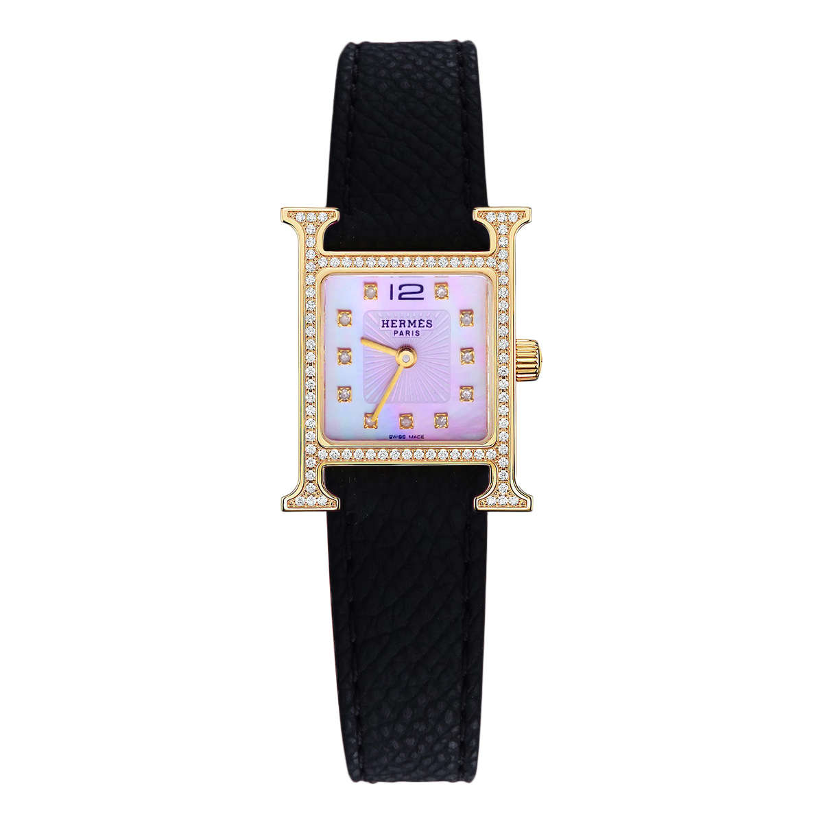 99新 Hermes/爱马仕 21mm粉贝母后钻腕表/WHT025356