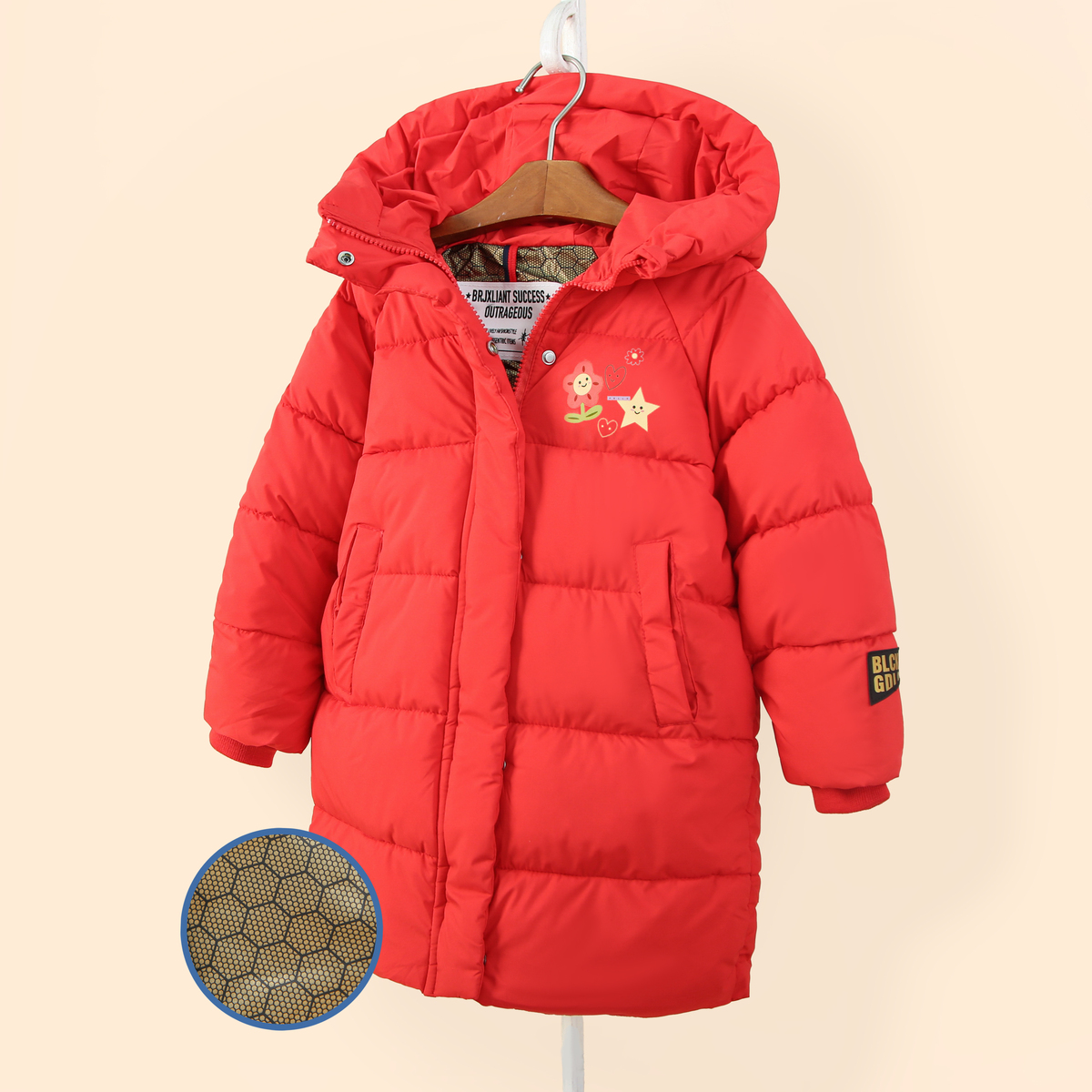 新款儿童中长款连帽棉服加厚棉服W1053F0135