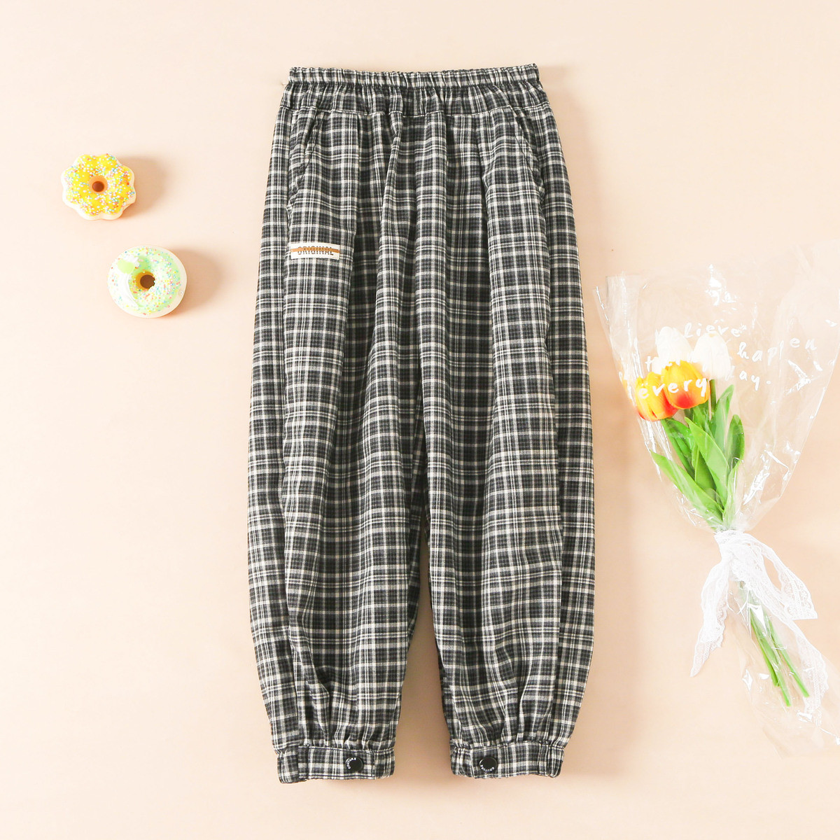 十月妈咪男童裤子儿童中大童装春秋经典格子休闲长裤SP531705