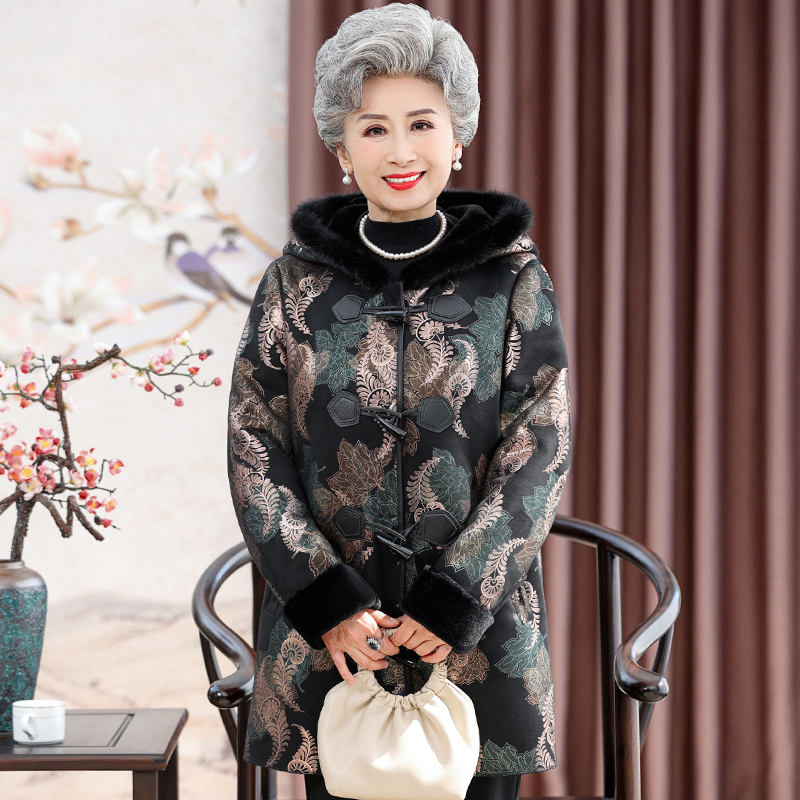 中老年人冬季毛呢外套女妈妈水貂绒大衣大码太太皮毛一体奶奶冬装