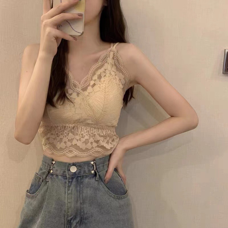 MEIZZ高颜值蕾丝纯欲少女交叉吊带无痕无钢圈乳胶美背内衣女裹胸