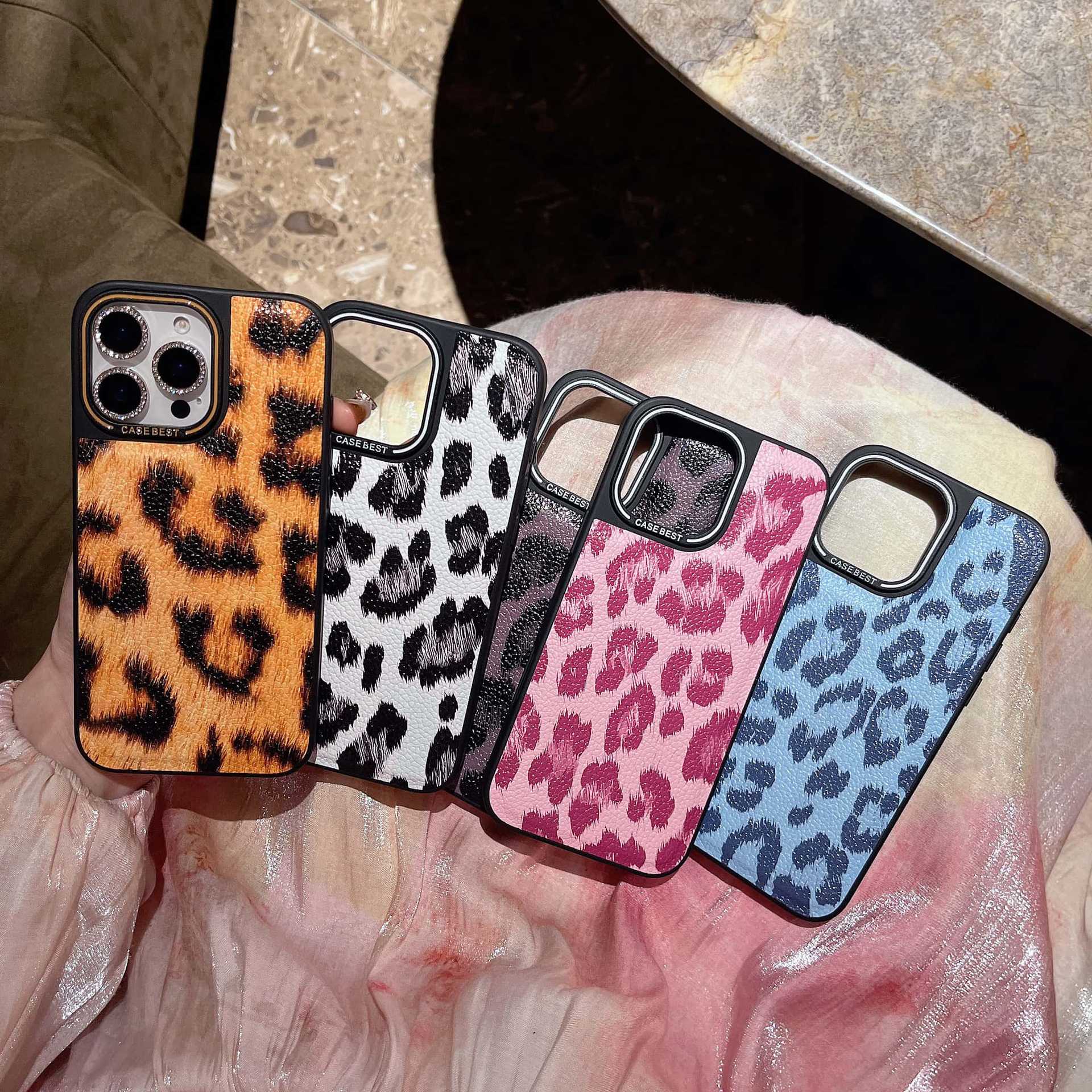 BEST潮牌荔枝皮纹秋冬豹纹系列适用iP16promax手机壳15pro防摔14