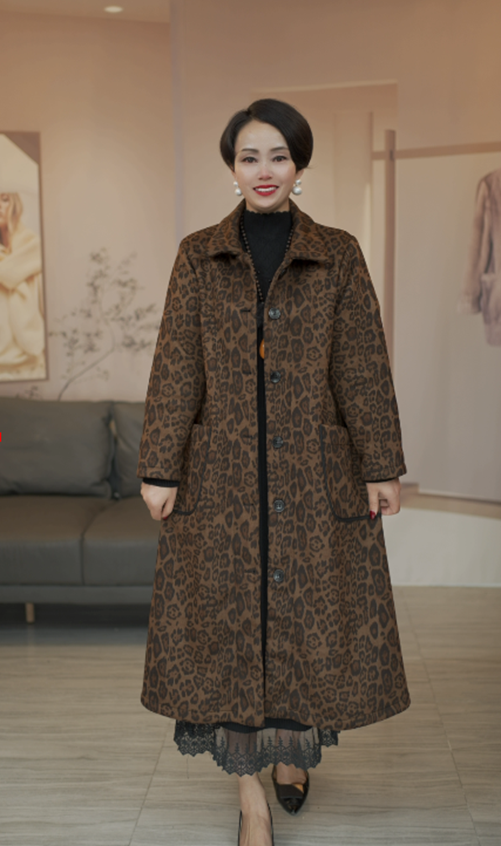 2024秋冬重磅时尚气质廘皮绒中长款加绒洋气妈妈装过膝风衣外套