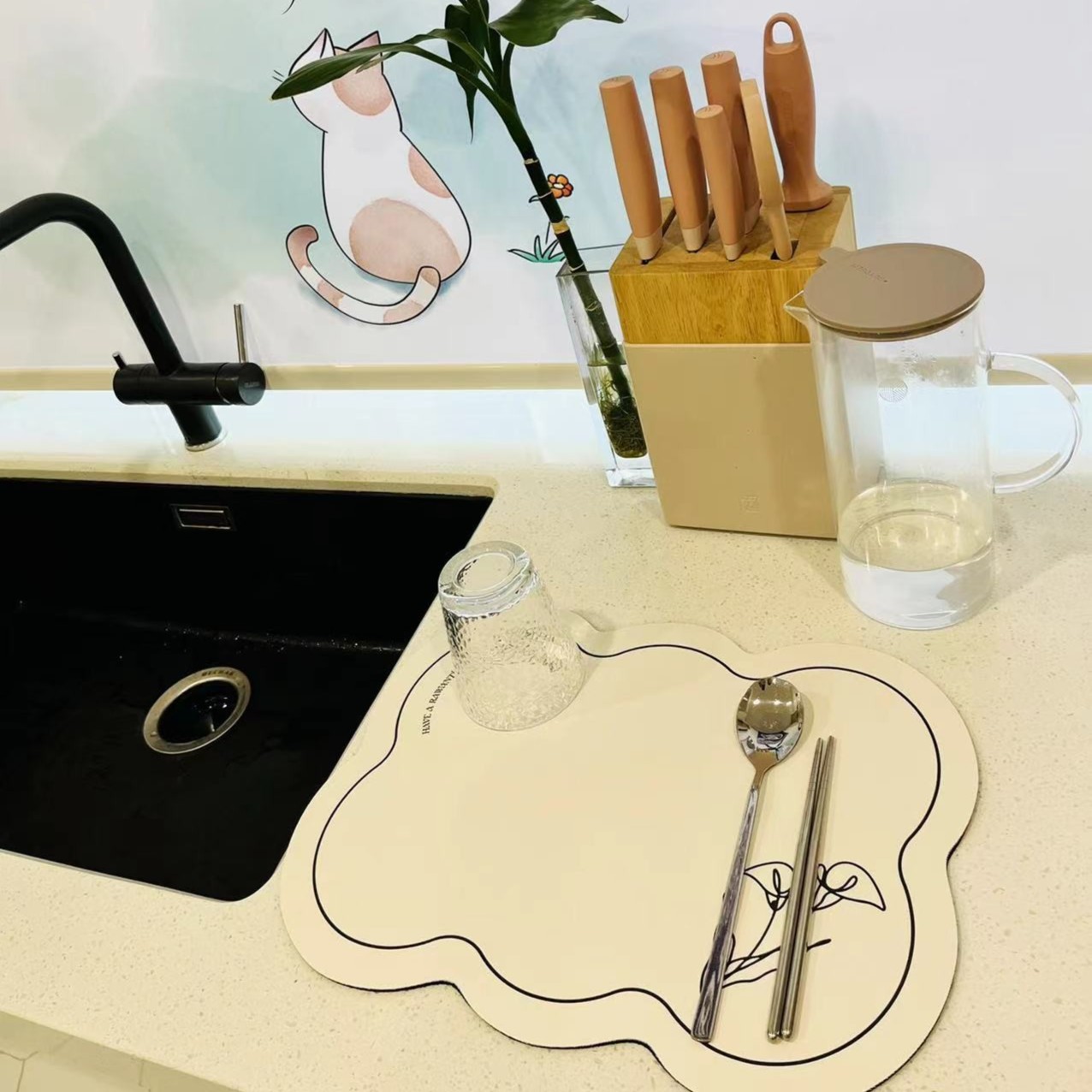 【阿琪专属】异形极简皮纹布加厚厨房沥水垫吸水防滑加厚隔热餐垫