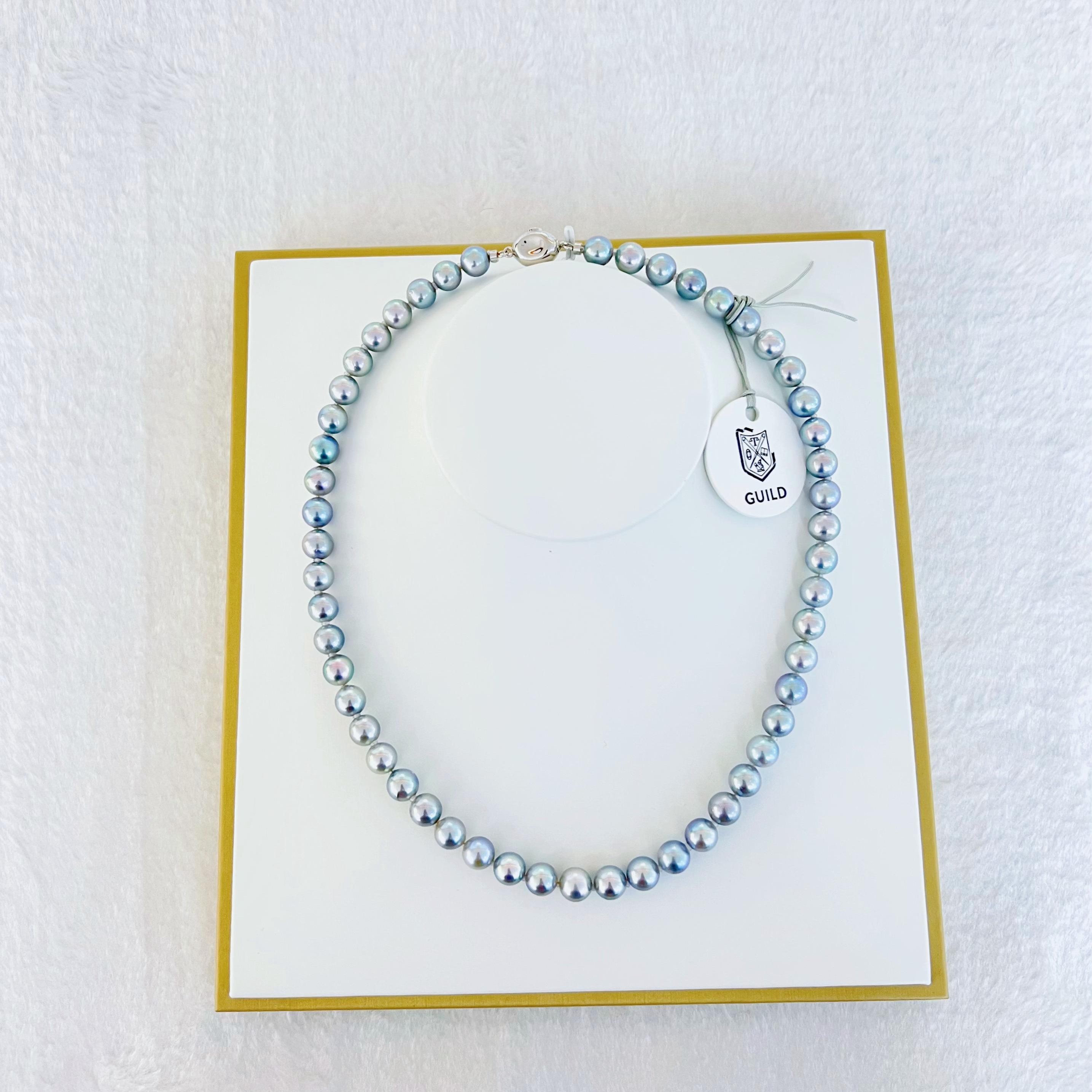 【老蚌头珠宝】蓝色海水Akoya真多麻珍珠全珠链吉尔德大证