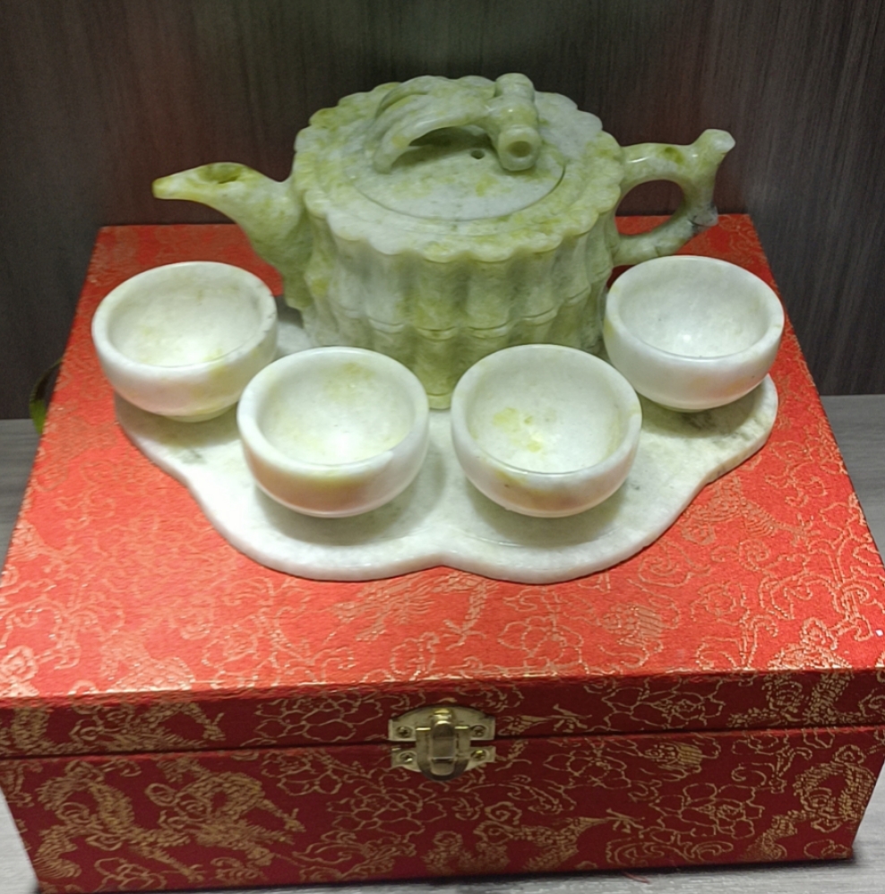方解石蛇纹石岫玉茶壶家居摆件（多样性发货）