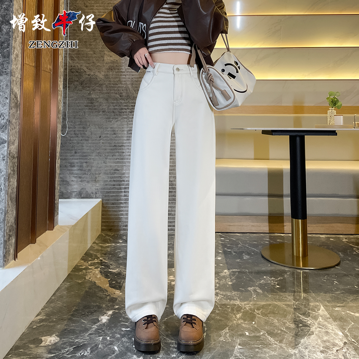 ZENGZHI/增致牛仔WDS9505冬季新款时尚百搭加绒女款直筒牛仔裤