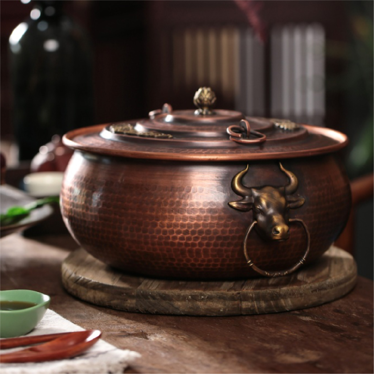 【春喜铜】云南纯手工锻打无涂层牛虎铜锅