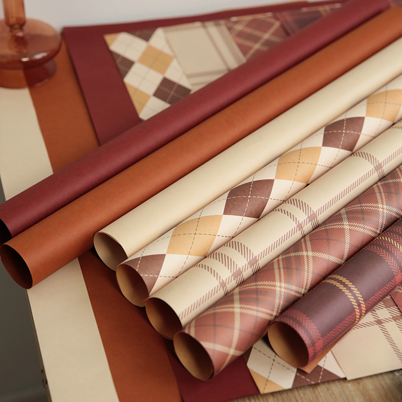 H H 秋冬美拉德 防水风华纸 鲜花花束包花纸格纹包装纸 花艺资材