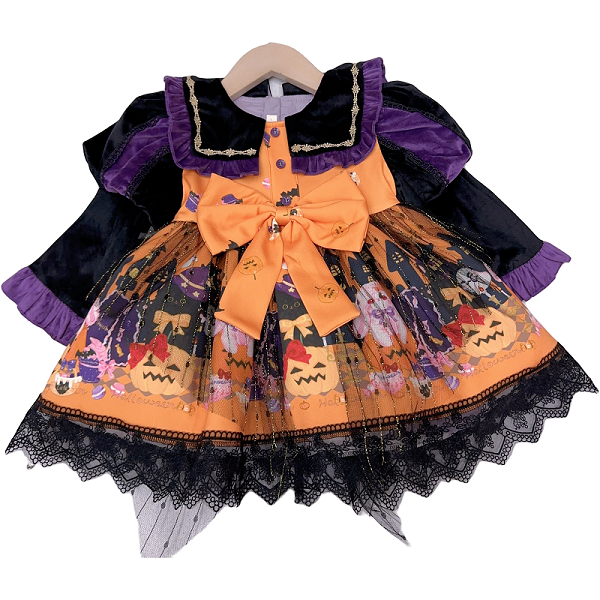 女童公主蓬蓬裙万圣表演出服装cos手作裙黑南瓜重工89227