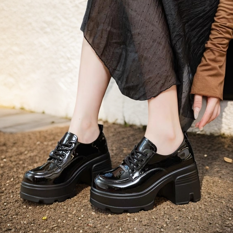 英伦单鞋真皮百搭粗跟厚底圆头皮鞋乐福鞋时尚英伦真皮皮鞋女厚底