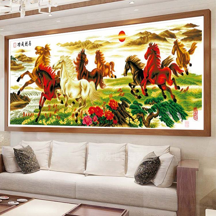 蒙娜丽莎马到成功大版十字绣客厅挂画292*100cm