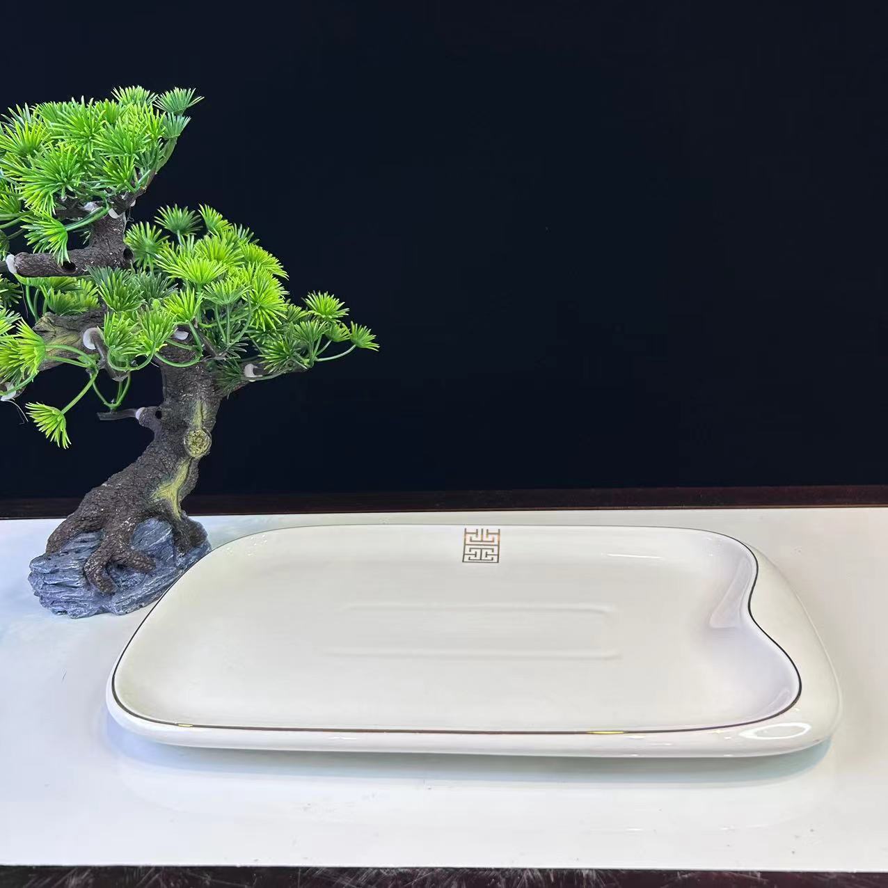 金线耐磨金12英寸清流长方盘长方形托盘长方形托盘酒店家用陶瓷