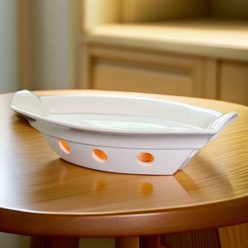 创意双耳暖鱼盘明炉套装酒店家用品质好物高档餐具红烧鱼清蒸鱼盘