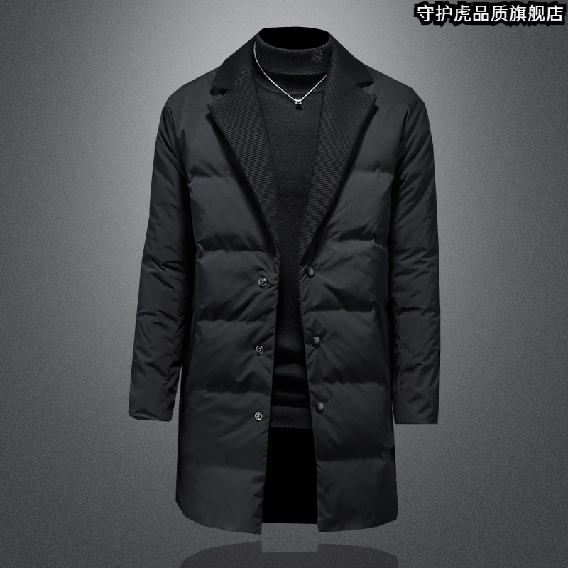 欧货轻奢时尚外套男士冬季潮牌2023秋冬装针织领中长款羽绒服男