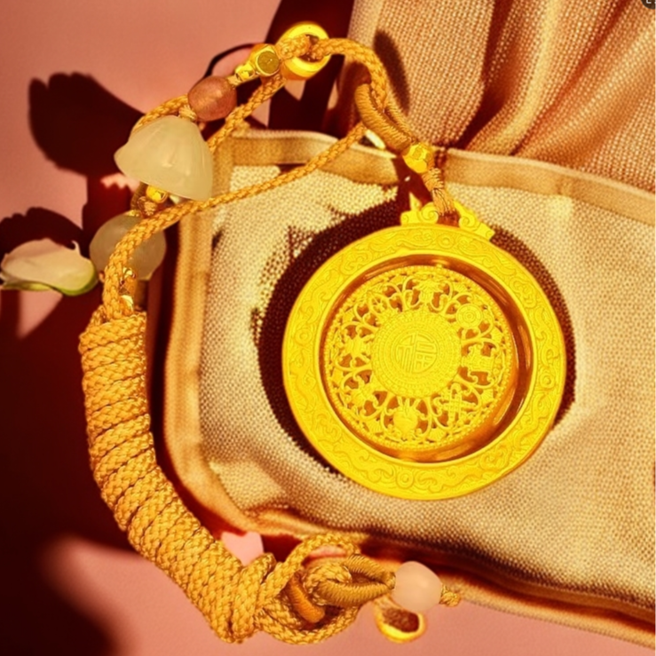 【 双福罗盘】黄金转运珠  黄6637 玉石编绳多样性毛衣链