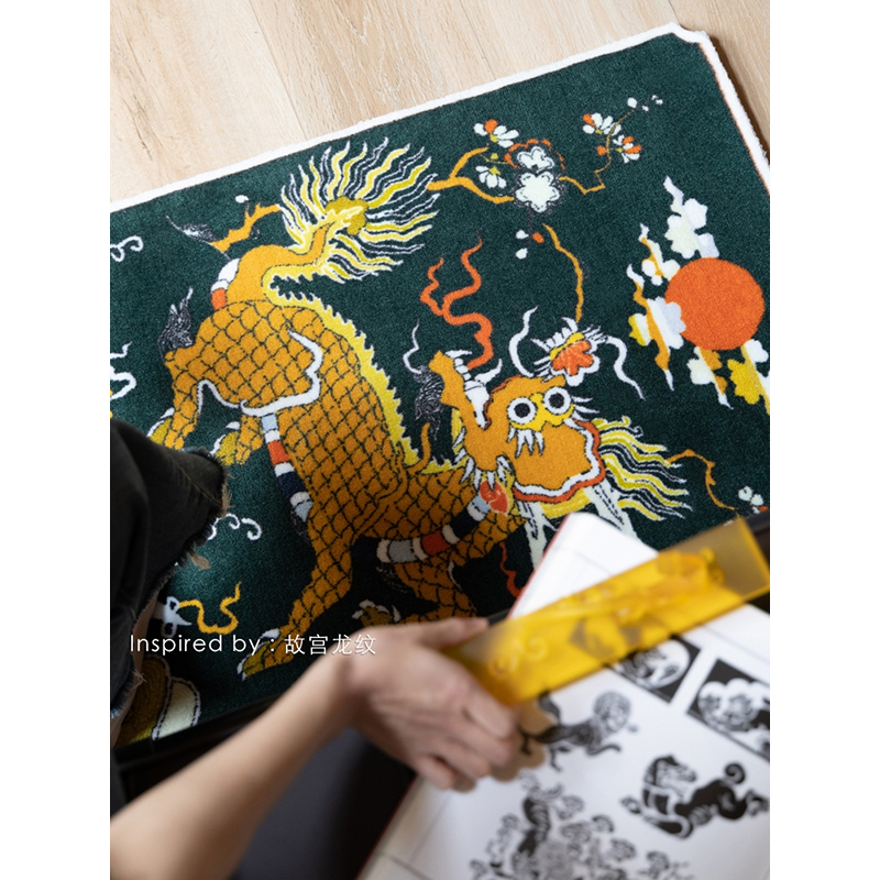 若奈地毯 宫系藏品古董地毯“纳财黄龙”龙年好寓意玄关入户门垫