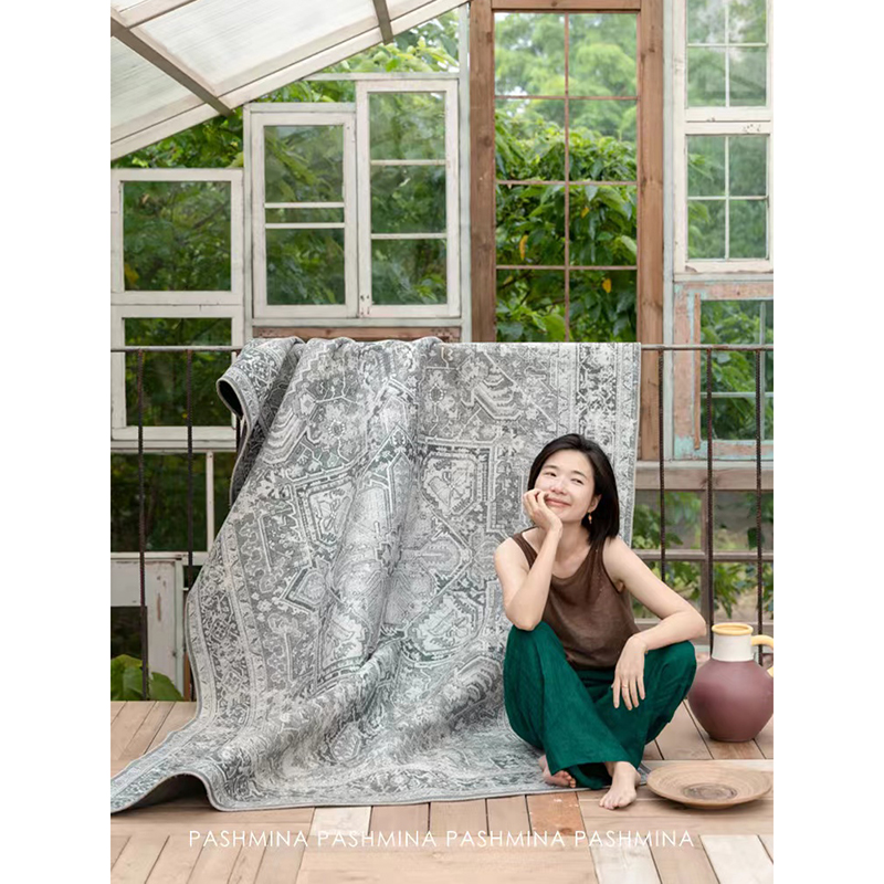 若奈地毯 尼泊尔系列Pashmina花纹苔藓灰调客厅大地毯无胶地毯