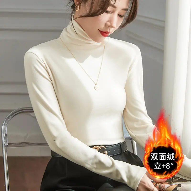 加绒加厚德绒打底衫女内搭堆堆高领秋冬洋气百搭双面绒保暖上衣