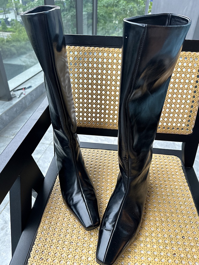 【Z.D/WORKROOM】小众设计师定制牛蜡小皮方头16寸一脚蹬高筒靴 