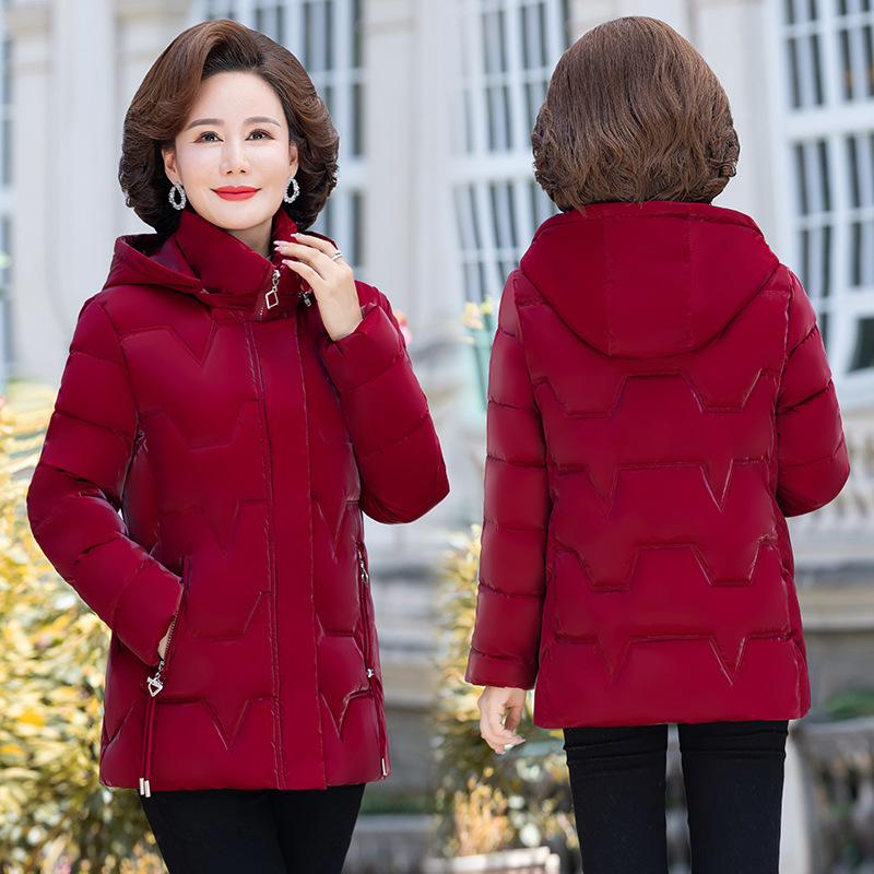 冬季妈妈装保暖棉服加厚加绒修身时尚潮流亮面皮外套免洗棉衣外套