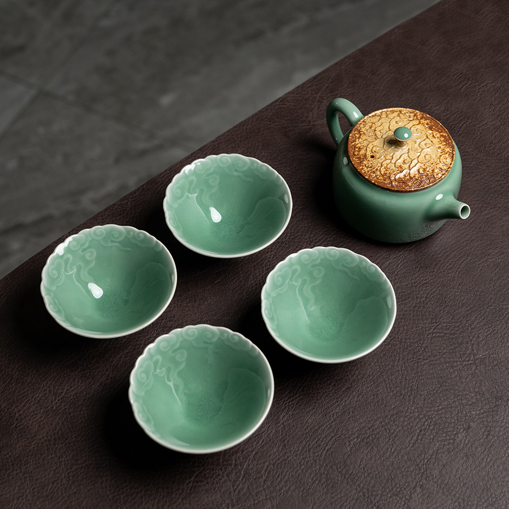 本土斋高端青瓷功夫茶具泡茶壶套装一壶四杯随礼家用简约茶杯器具