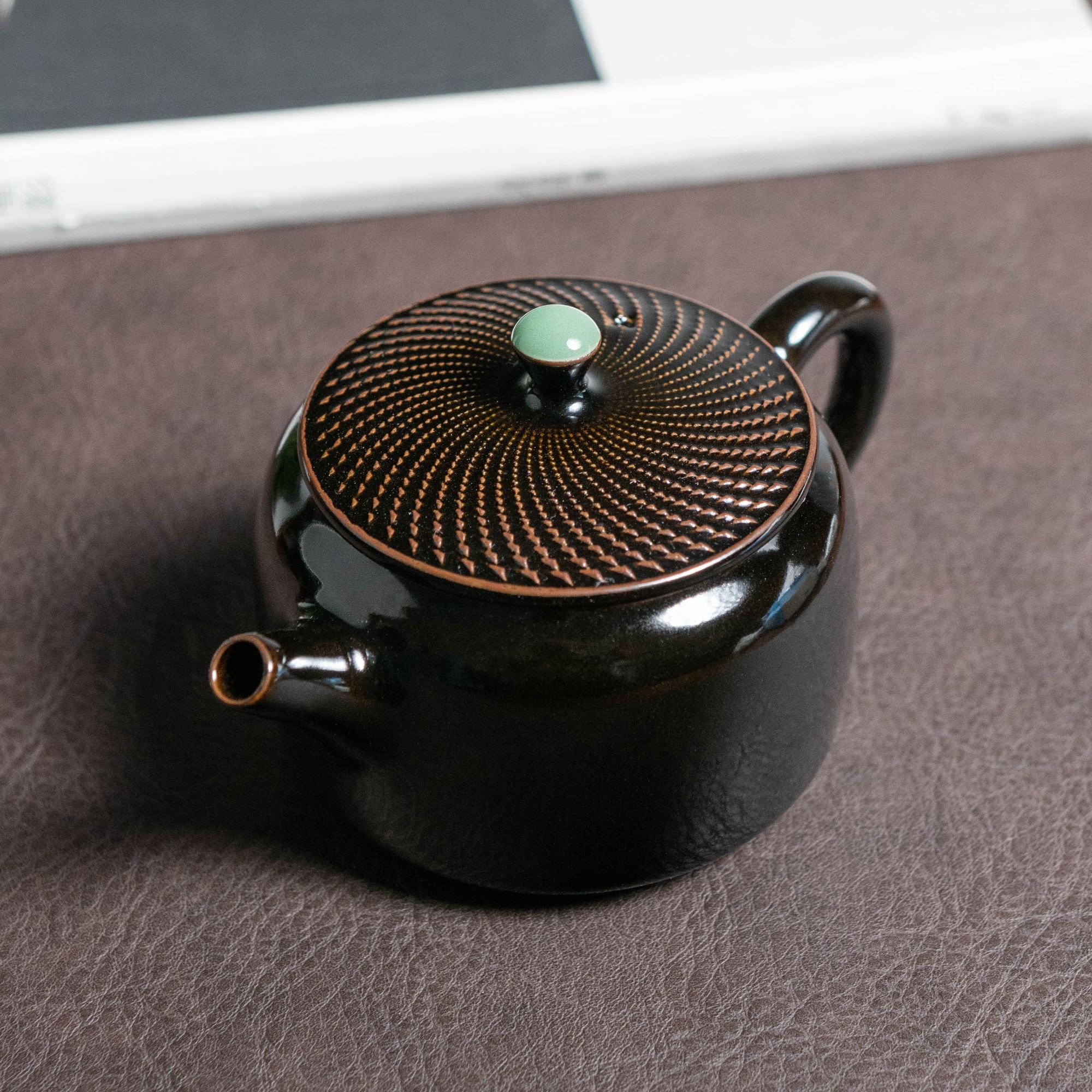 本土斋 青瓷乌金釉玉珠工艺茶壶高端茶器大口泡茶壶器物容量200CC