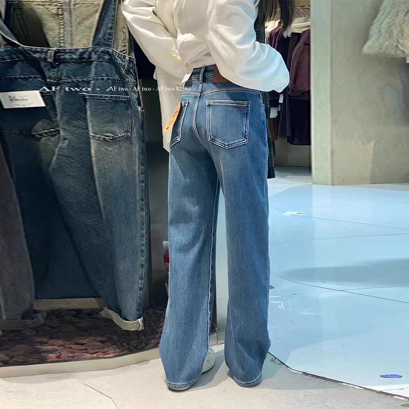 代嘉儿daiclaire牛仔裤女冬季加绒加厚保暖宽松窄版阔腿裤82588