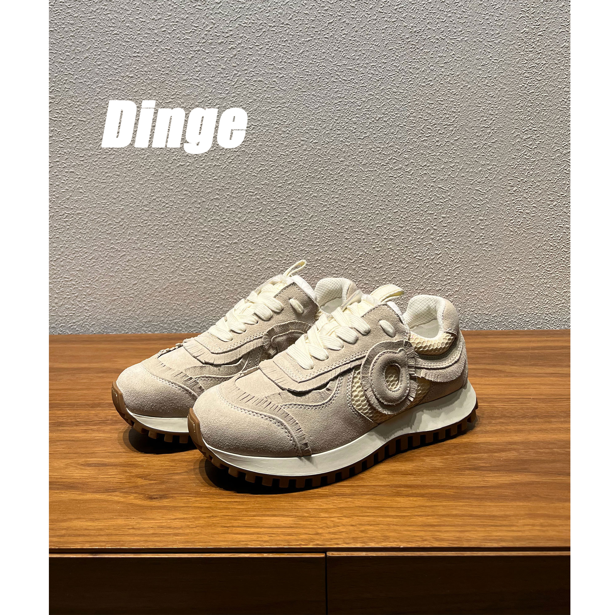 【DinGe】日系厚底流苏运动鞋情侣款2024秋季经典低帮系带休闲鞋ins