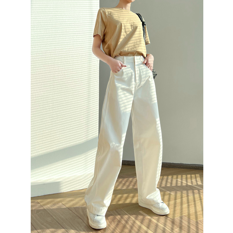 FAESSLIN【100%棉】高腰加长白色阔腿裤女宽松牛仔休闲香蕉裤 | 606