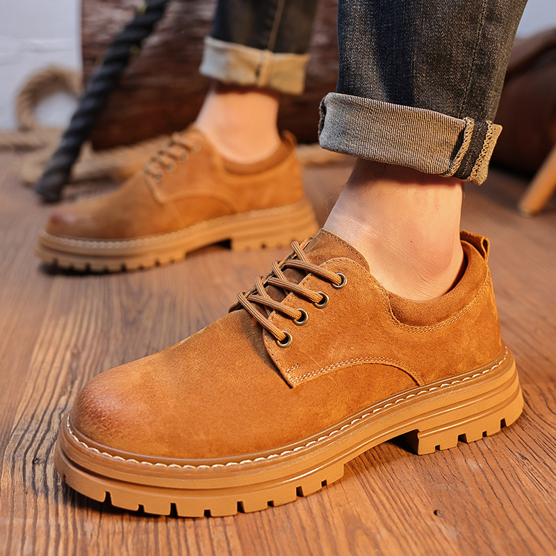 复古真皮工装鞋2024新款百搭男士英伦风工作防滑上班透气休闲皮鞋