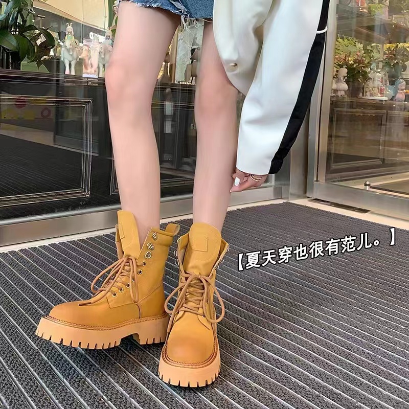 厚底真皮马丁靴英伦风工装机车短靴女高帮大黄靴单鞋时尚休闲经典