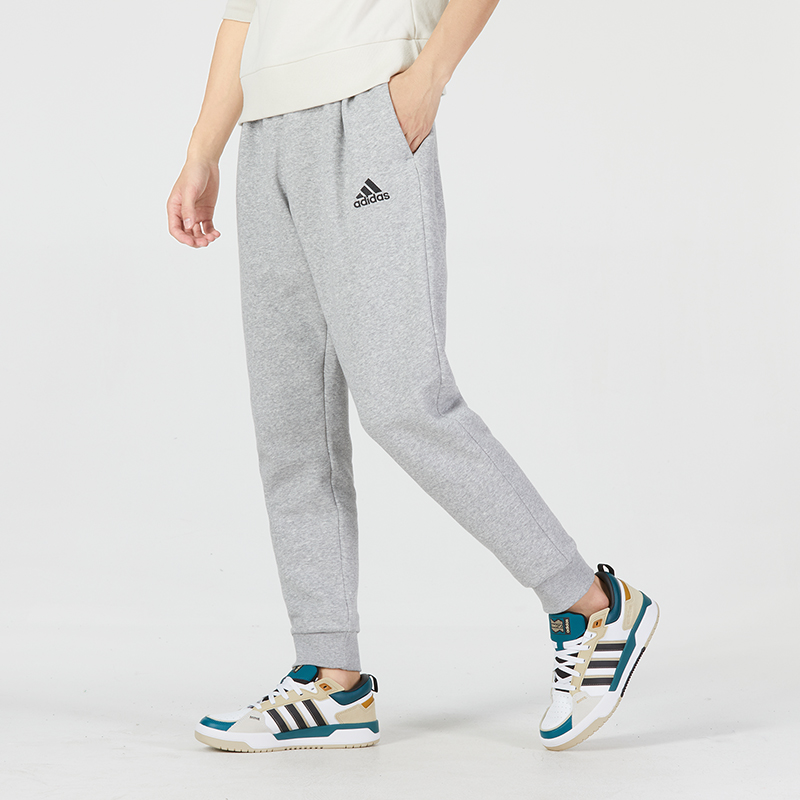 Adidas阿迪达斯男裤2023秋冬新款加绒运动裤灰色休闲裤子HL6877